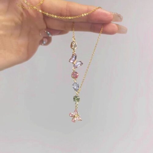 PURE多巴胺彩钻蝴蝶项链女长流水吊坠轻奢小众设计感锁骨链颈链