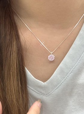 PURE龙沙宝石玫瑰切粉圆闪钻吊坠项链女新款轻奢设计感锁骨链饰品