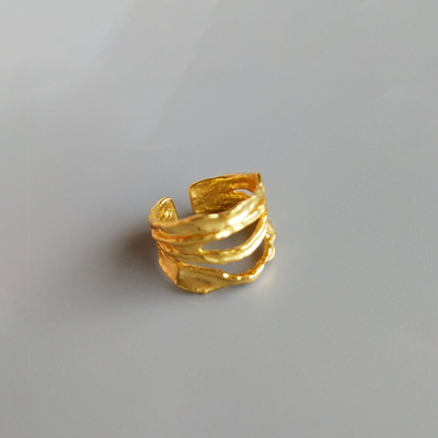 PURE小众设计感冷淡风戒指女真金电镀不规则镂空烧金肌理感食指戒