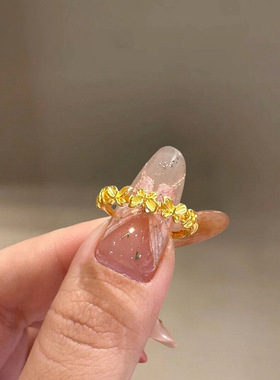PURE碎金蝴蝶戒指女开口学生党轻奢高级感古法金碎冰冰指环食指戒