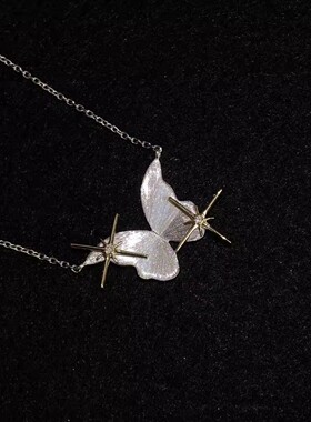 PURE流光蝴蝶吊坠项链女四芒星拉丝镀银清冷感小众设计星星锁骨链