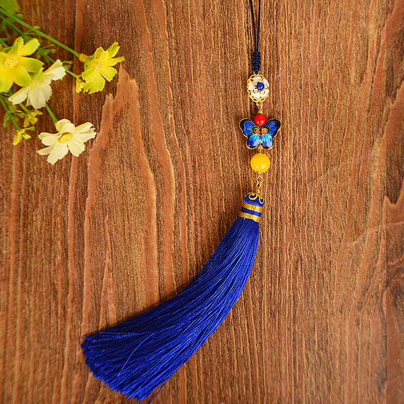 宝蓝色中式旗袍压襟挂件流苏盘扣汉服压襟领扣古装饰品复古典斜襟