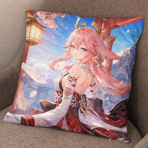 原神游戏八重神子定制抱枕二次元动漫周边方形靠枕套毛绒靠背礼物