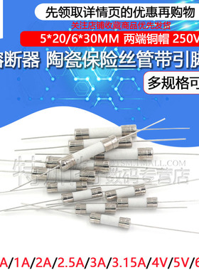 带引脚陶瓷保险丝 5*20/6*30MM 熔断器 250V 1A2A3A5A8A10A-30A