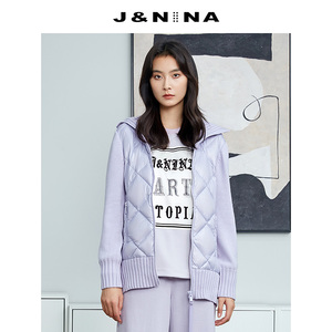 J＆NINA捷恩尼纳时尚针织拼接高领白鹅绒羽绒服女秋冬季短款外套