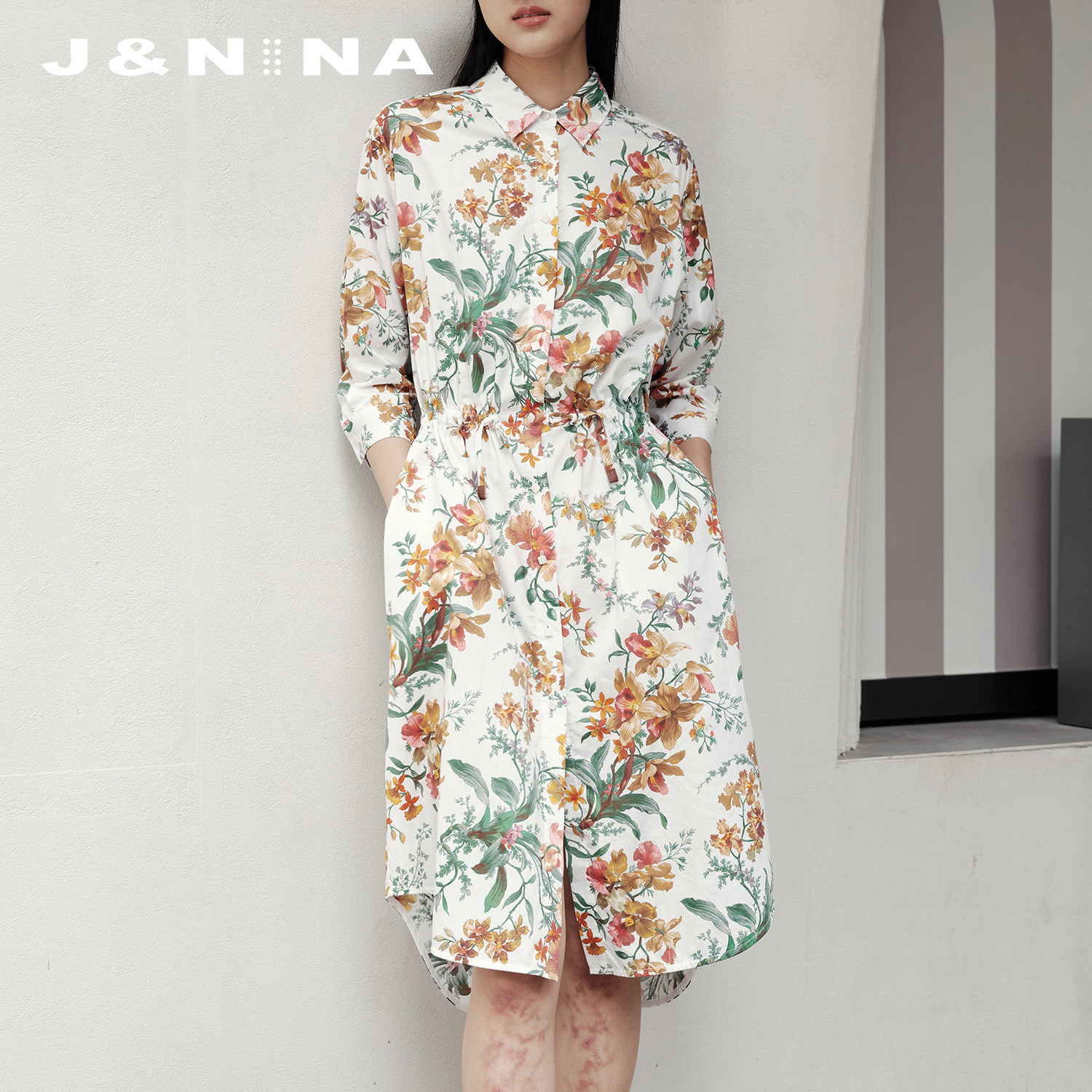 J＆NINA奢华大牌连衣裙子女装新款夏季春日碎花裙气质长裙