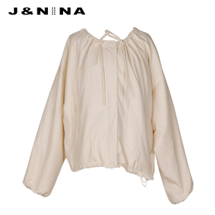 J&NINA捷恩尼纳 2025冬季新款 复古灯笼袖圆领A字80鹅绒羽绒服女