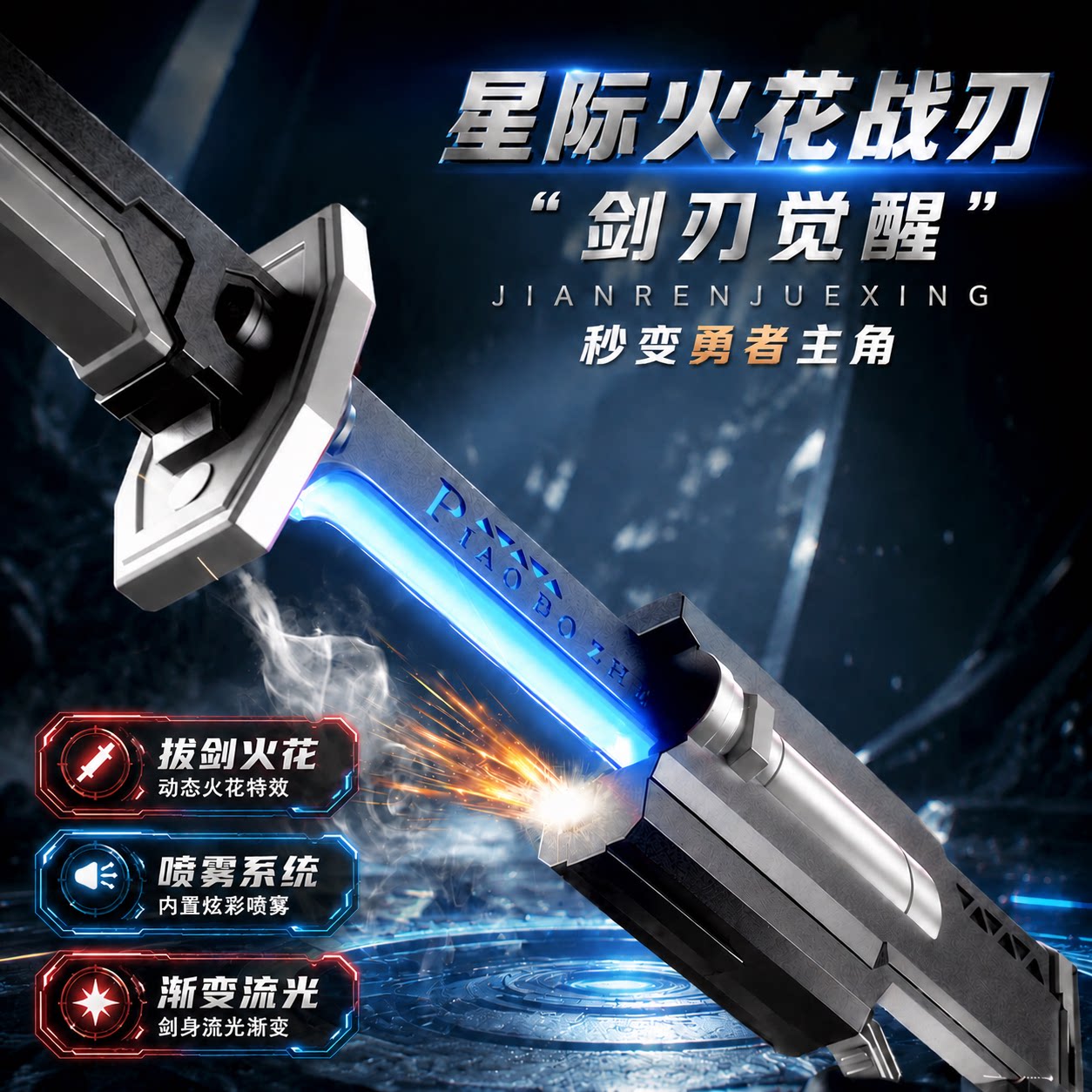 一把可以喷雾火花拔刀的星际光剑图片