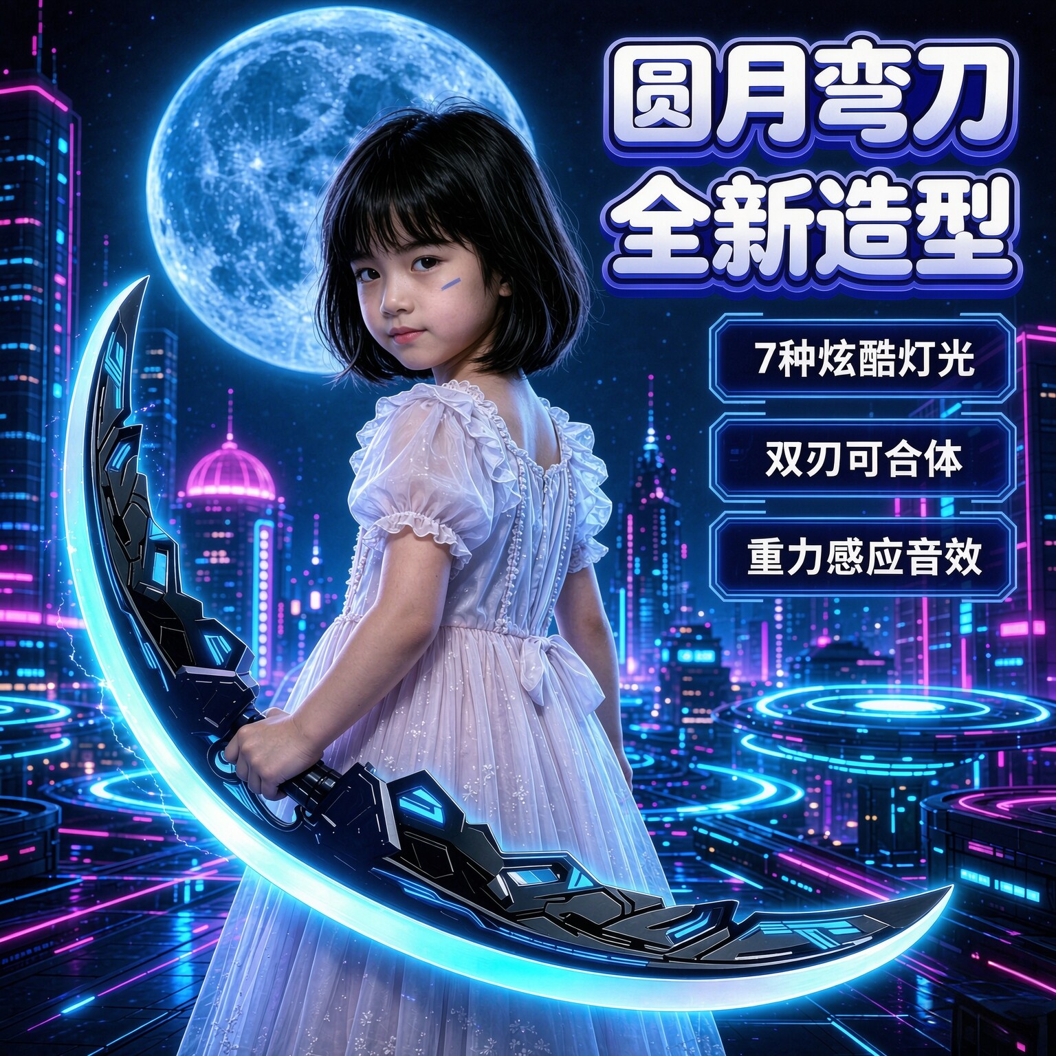 新款双刀圆月弯刀玩具男孩二合一体流光剑儿童发光激光剑生日礼物