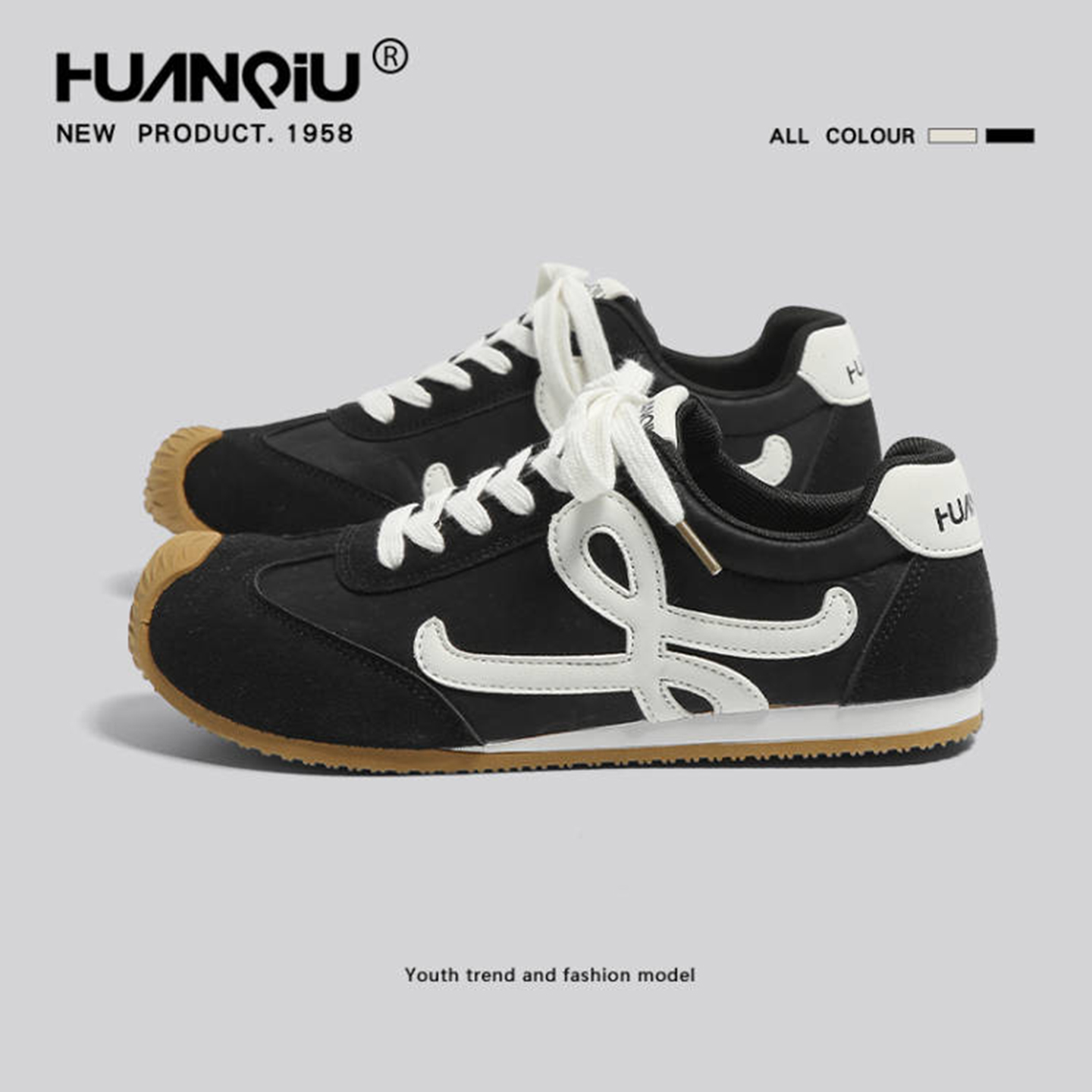 环球德训鞋男鞋黑色复古轻便软底防滑阿甘鞋低帮百搭休闲运动板鞋