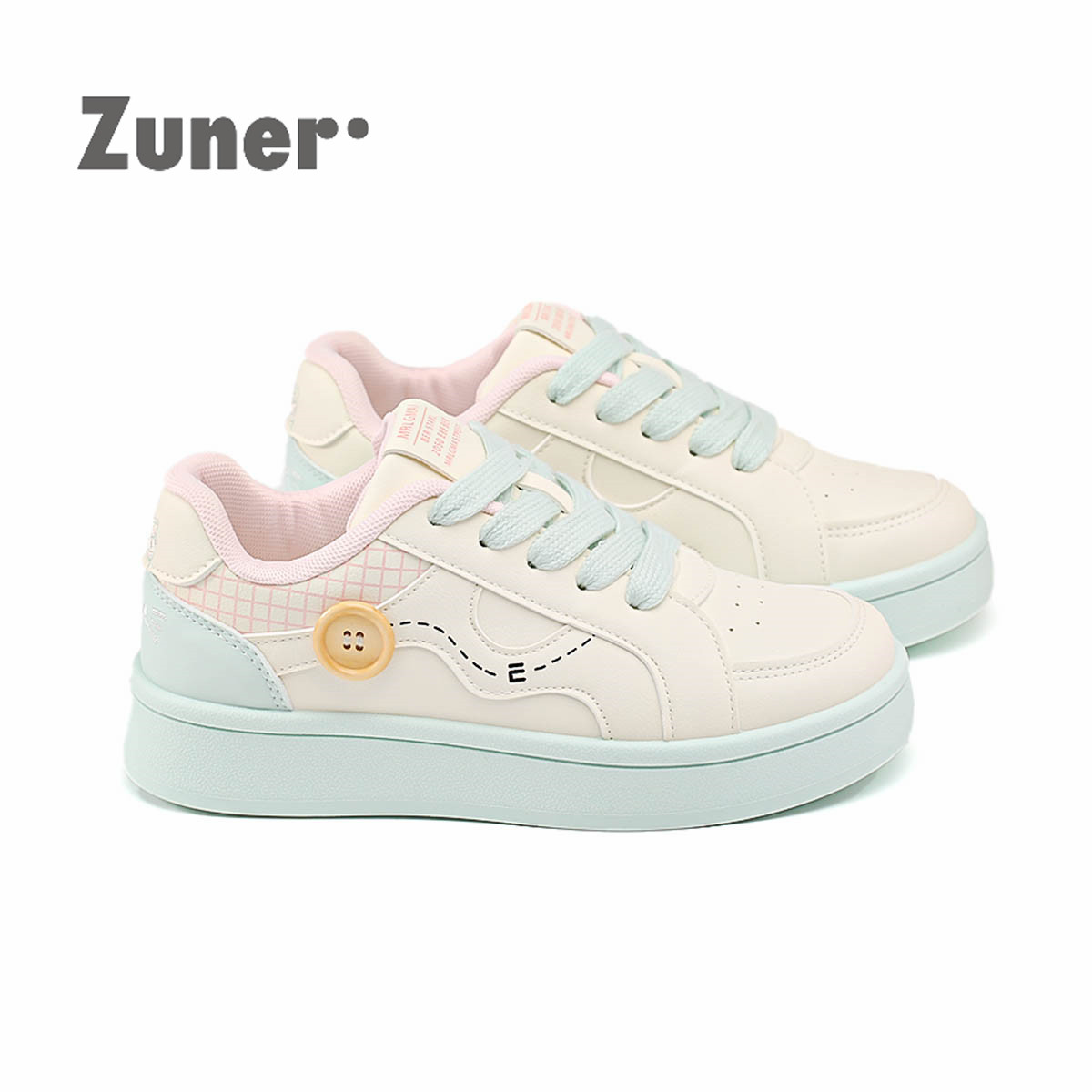 尊儿撞色纽扣装饰小白鞋女2026春季新款厚底百搭学生运动休闲板鞋,女鞋,休闲板鞋,淘宝优惠券,粉丝福利购,淘宝优惠卷