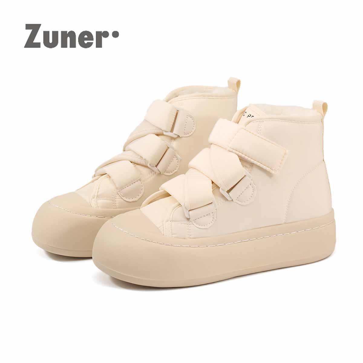 尊儿简约中帮圆头小众休闲板鞋2025冬季清仓魔术贴保暖厚底棉鞋,女鞋,棉鞋,淘宝优惠券,粉丝福利购,淘宝优惠卷