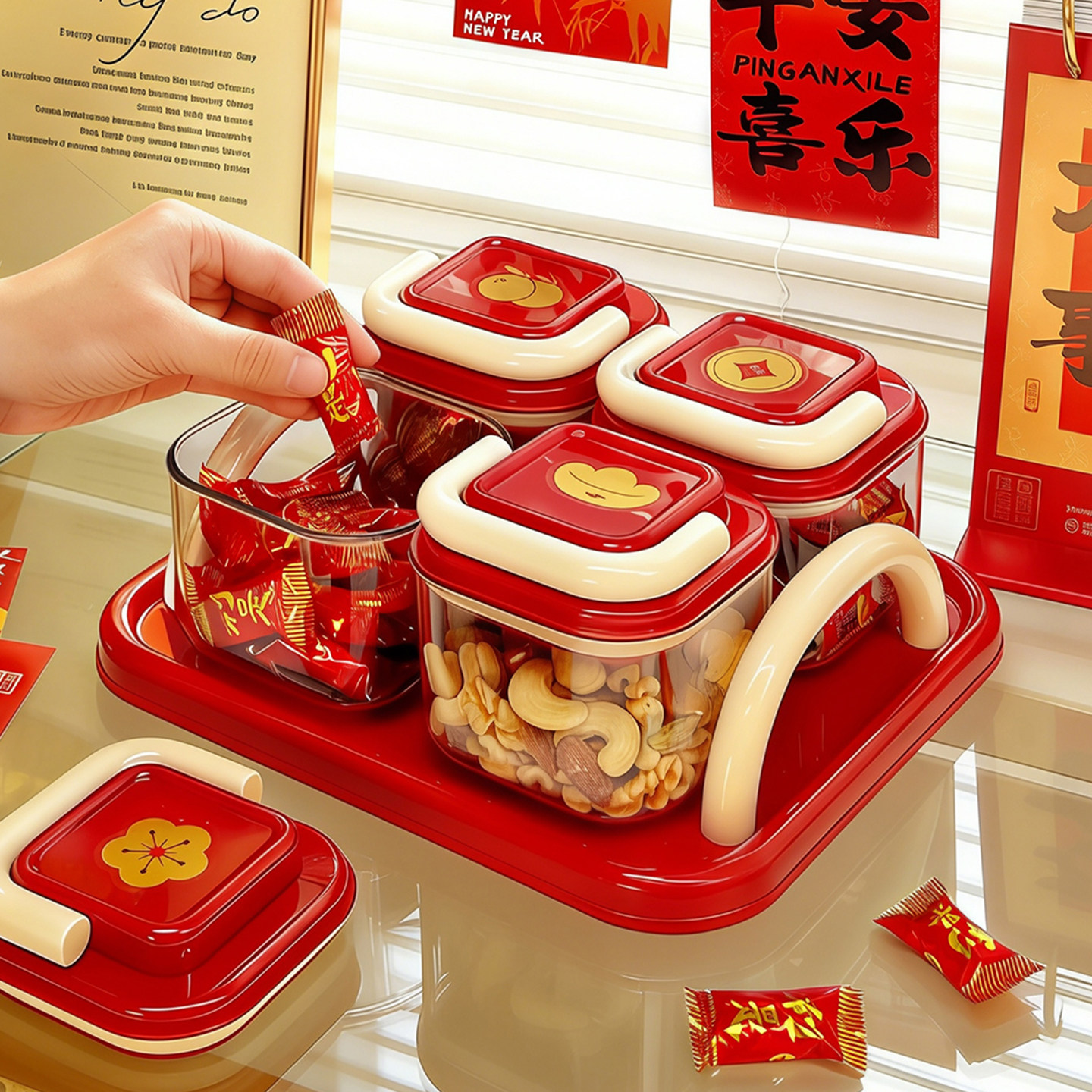 新年干果盘家用客厅茶几密封坚果瓜子零食收纳盒糖果盒分格干果盒,餐饮具,果盆/果盘/果篮,淘宝优惠券,粉丝福利购,淘宝优惠卷