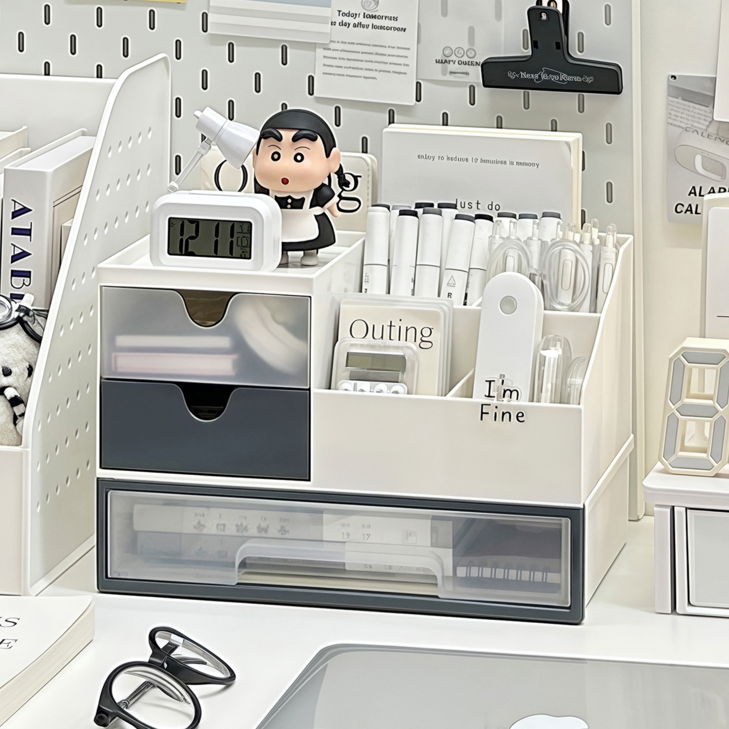 桌面收纳盒抽屉式学生书桌文具置物架大容量笔筒办公室工位整理盒