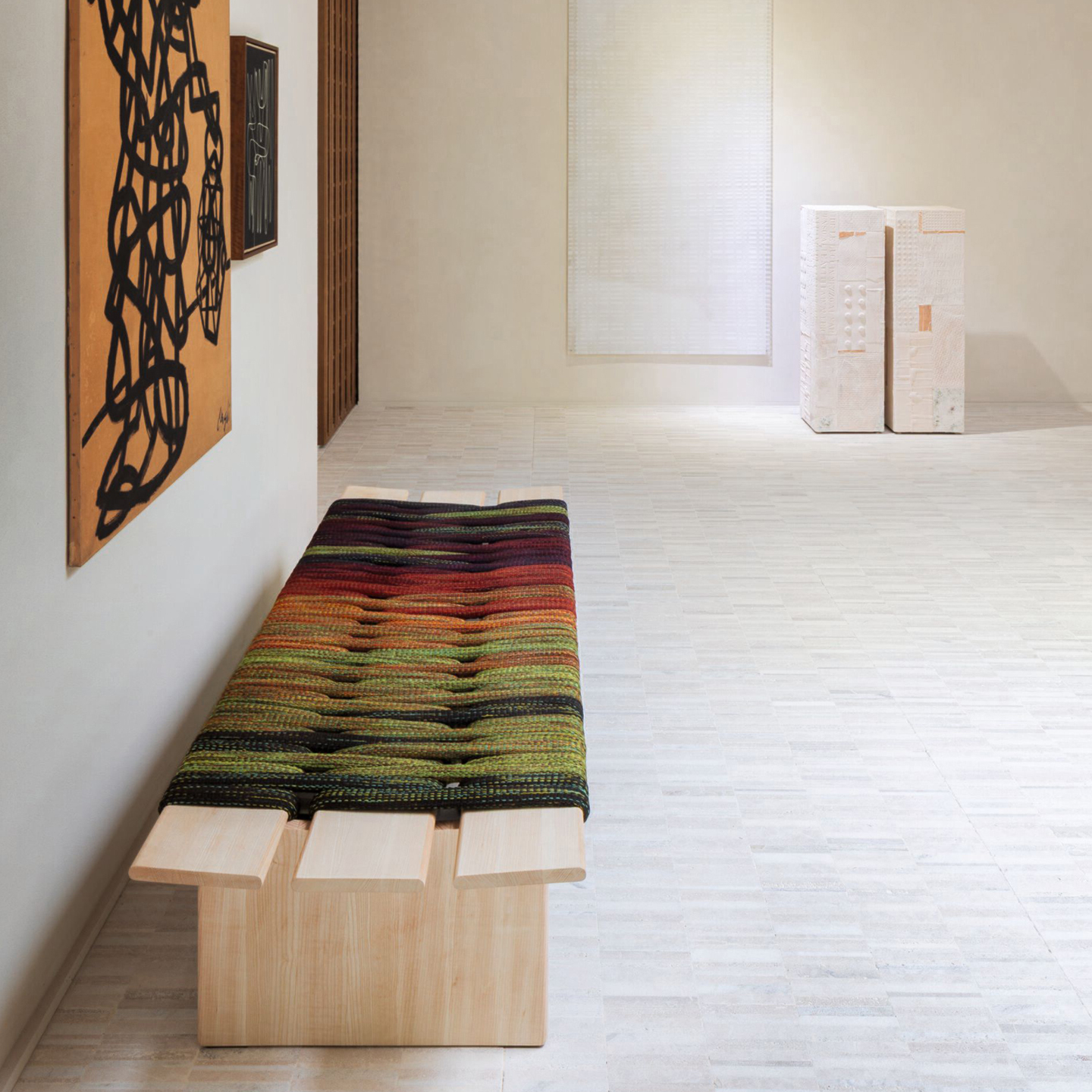 现代简约实木长凳彩色坐垫