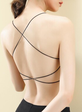 性感交叉肩带美背内衣女露背 细带套头文胸小胸镂空透气春夏薄款