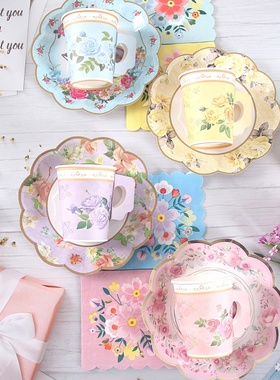 手工花卉纸杯带手柄玫瑰花图案花朵杯子中国风印花杯Floral cups