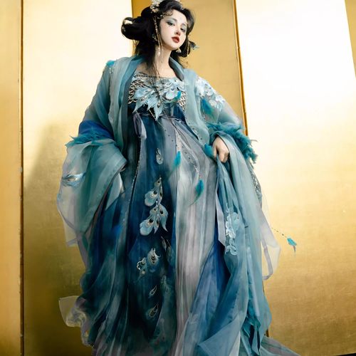 新款汉服女【雀灵蓝孔雀】重工刺绣大袖衫唐制超仙诃子裙日常套装