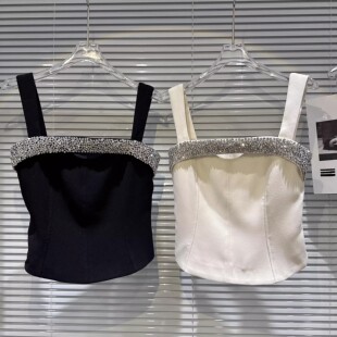 网红同款 小香风水钻钉珠设计收腰气质名媛吊带背心女 2026春夏新款