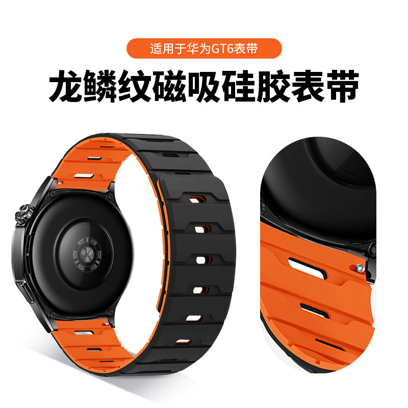 适用于华为gt6表带gt5龙鳞纹硅胶gt4腕带gt3磁吸手表带运动男女款