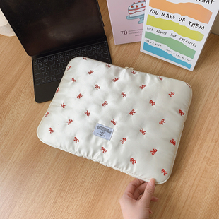 韩版 纯色蝴蝶结刺绣小众ipad11寸air内胆包14寸笔记本电脑收纳包电脑包保护壳套适用苹果华为平板包