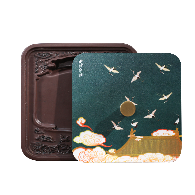 【西泠印社】瑞鹤呈祥端砚砚台天然原石宋坑黄铜带盖毛笔墨汁可磨墨书画专用书法国画墨条研墨不干墨研磨礼物