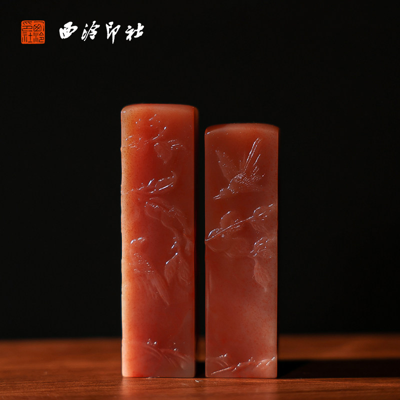 【西泠印社】老挝石薄意柿柿如意对章私人定刻定制孤品姓名章个人金石篆刻手工刻字书法国画盖章专用石材印石