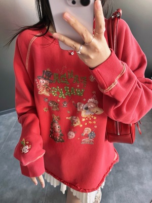 圣诞限定款Pandawarks熊猫纸袋家380g纯棉大毛圈秋冬加厚长袖卫衣