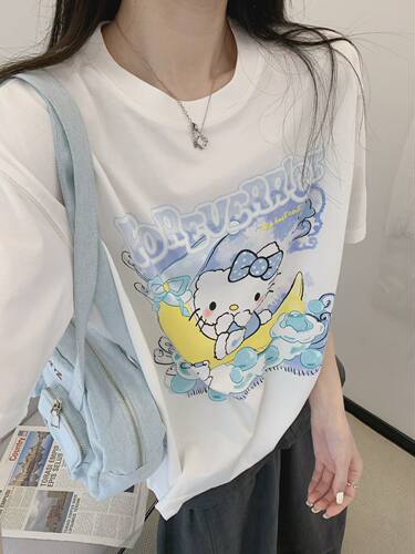Foreverrich纸袋家26夏纯棉180g印花短袖T恤女薄款甜美Kitty半袖