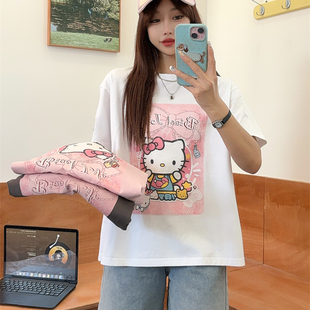Biaotlife纸袋家短袖女t恤2025新款薄款hello kitty哈喽kitty上衣