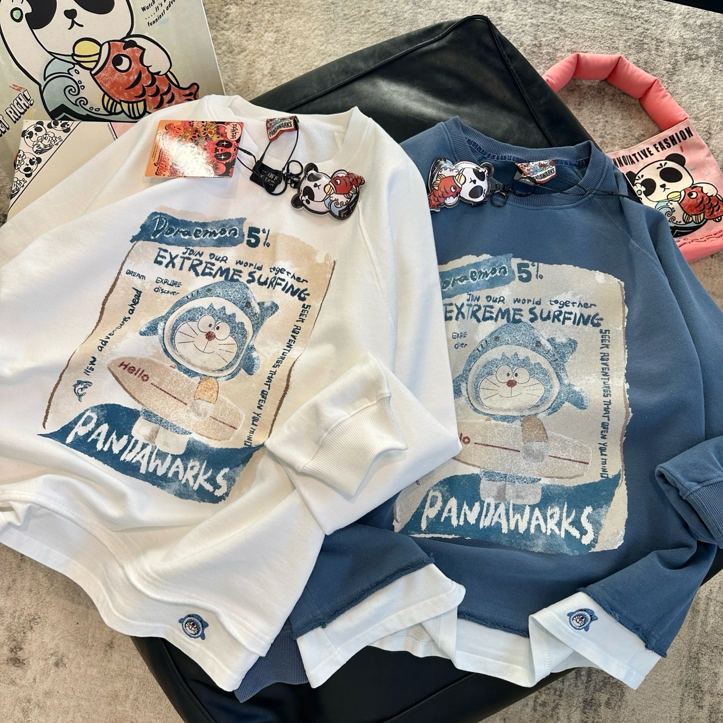 宽松假两件卫衣女Pandawarks熊猫纸袋家纯棉毛圈印花上衣26春新款,女装/女士精品,卫衣/绒衫,淘宝优惠券,粉丝福利购,淘宝优惠卷