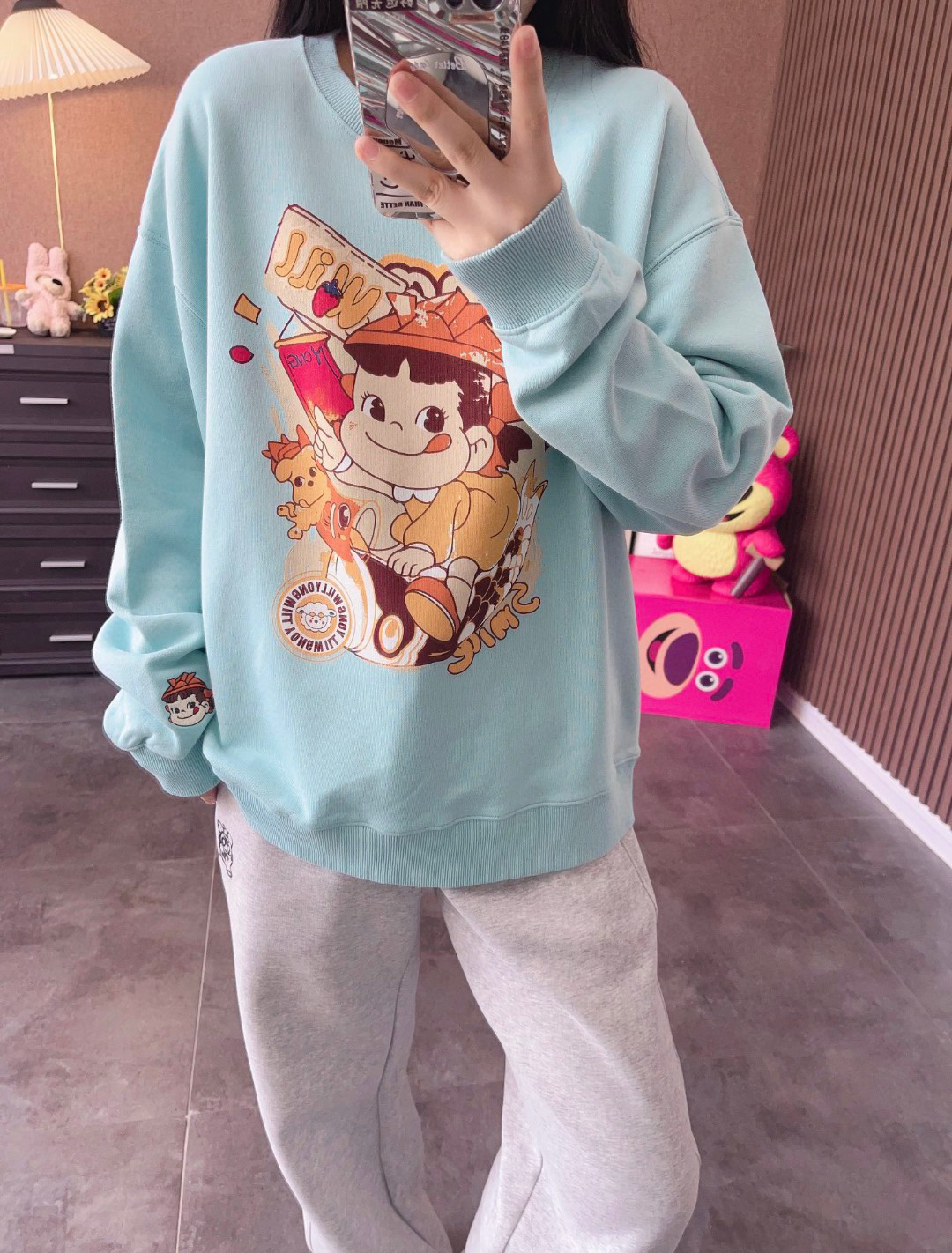 秋冬Yongwill小羊纸袋家纯棉毛圈不二丫头印花刺绣宽松卫衣上衣女