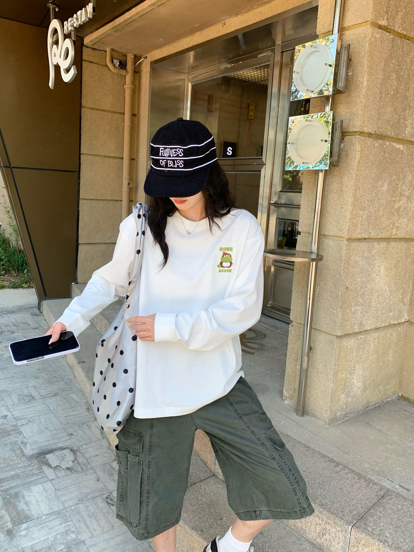 基础白色打底T恤ROWNAGGER纸袋家早秋冬季百搭内搭叠穿纯棉长袖女