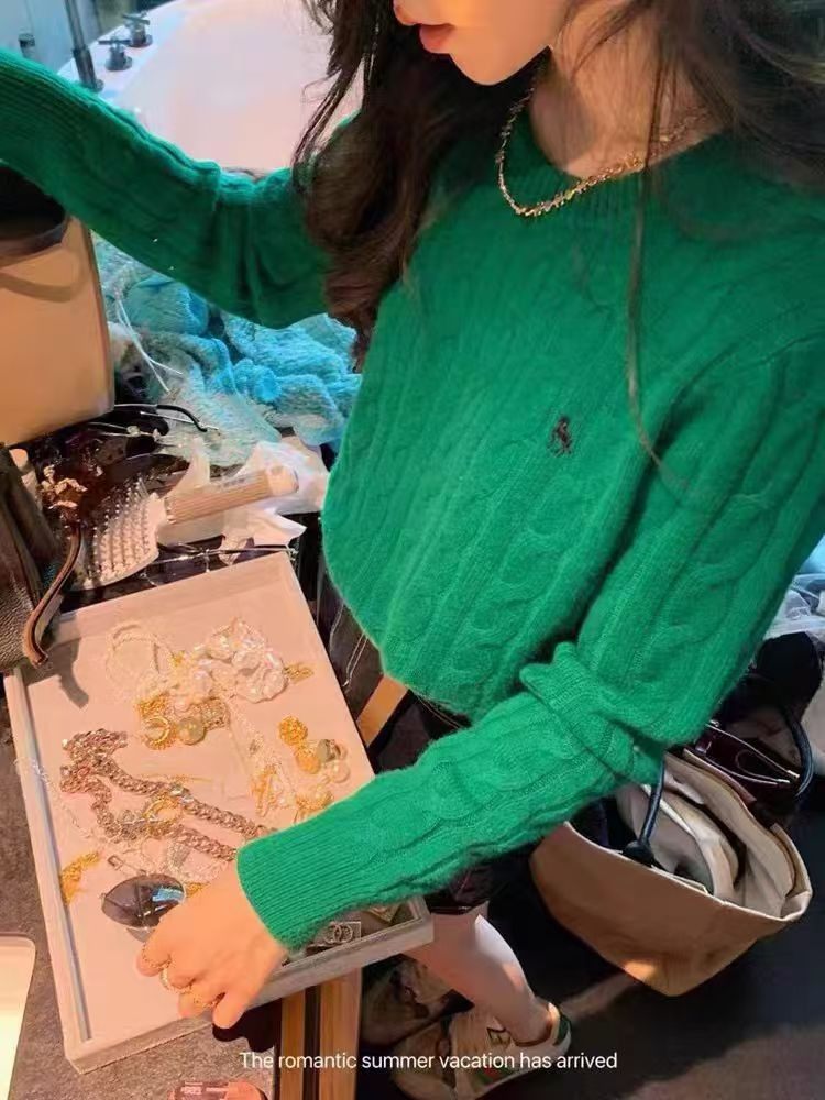 25春秋冬刺绣100%纯羊毛衫女圆领套头针织衫麻花毛衣百搭上衣