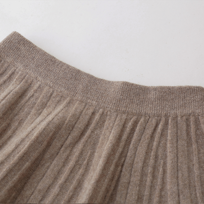 25春秋冬新款100纯羊毛半身裙女高腰显瘦中长款百褶裙针织裙伞裙