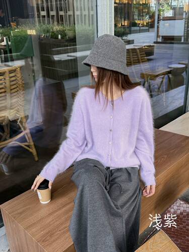 2026春秋冬新开衫女圆领针织毛衣外套一线拉毛拉绒卷边圆领上衣