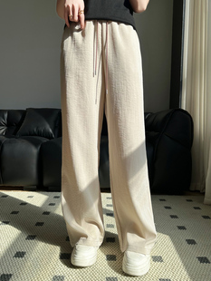 2025夏春秋针织阔腿裤宽松休闲裤高腰窄版直筒裤子仿亚麻阔腿裤