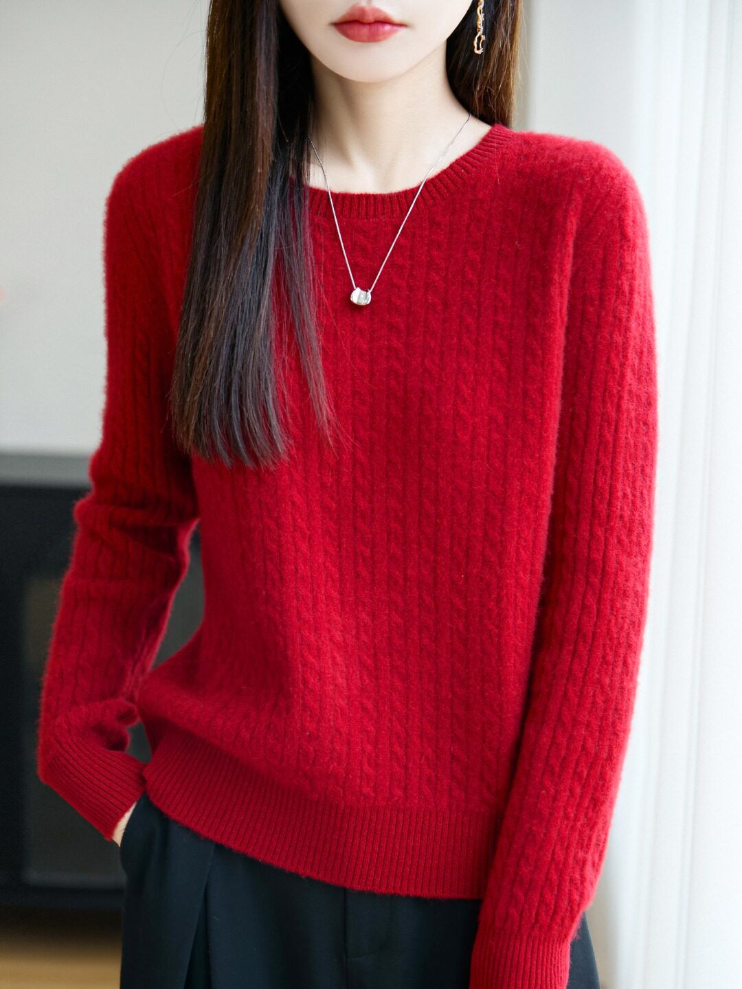 25春秋冬新100纯羊毛衫女圆领针织衫套头毛衣打底衫百搭麻花上衣