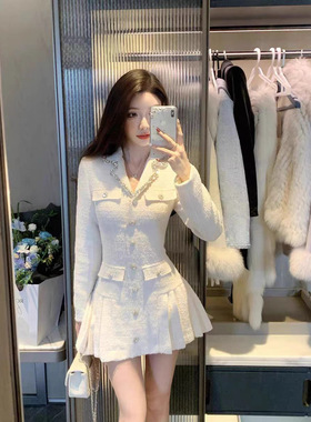JustQin 10/8奥斯丁白茶秋冬新款收腰短裙千金小香风连衣裙女