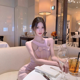 DFAY 甜心蝴蝶结 超嗲针织裙收腰显瘦温柔气质包臀连衣裙女秋冬季