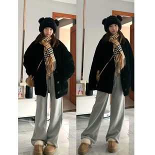 小个子高级感冬天黑色羊羔毛外套女冬季2025新款爆款时尚洋气上衣