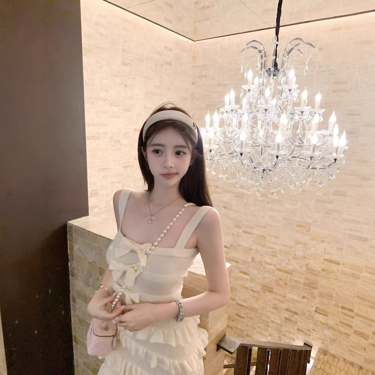 若语 C家公主 26K四层荷叶边蛋糕吊带裙高腰气质千金风连衣裙