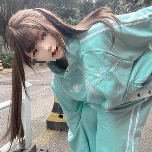 日系软妹运动服套装女秋冬可爱减龄加绒加厚宽松卫衣学院风两件套