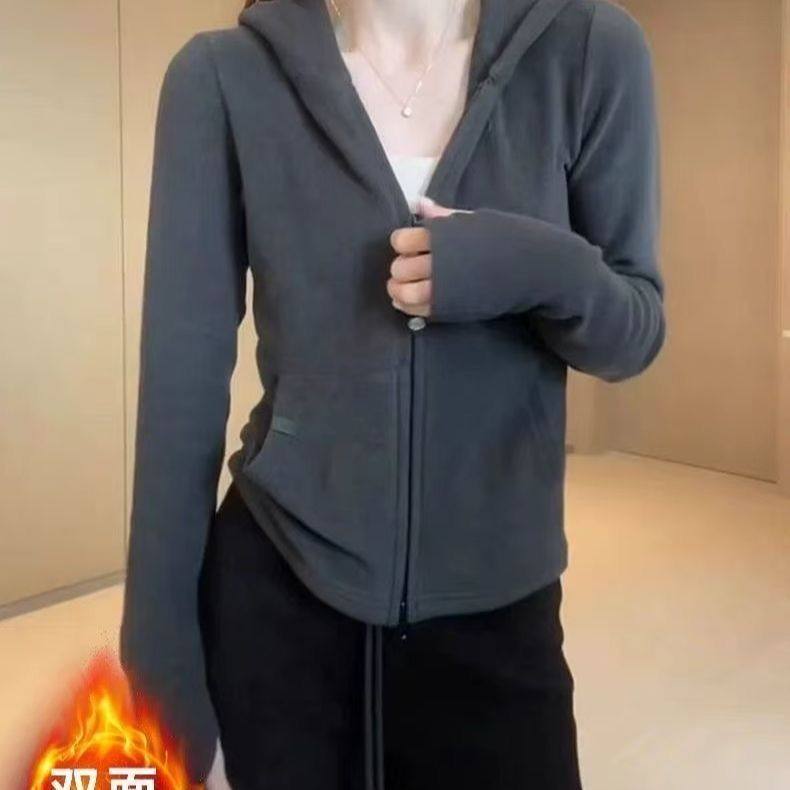 欧货设计感拉链连帽卫衣女装秋冬季2025新款修身百搭外套简约上衣