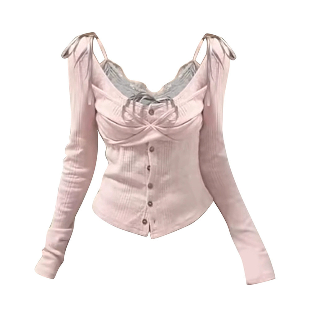 韩系纯欲风时尚套装女春秋新款叠穿花边吊带小背心针织开衫两件套