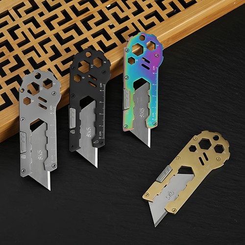 户外多功能EDC美工刀梯形刀片便携带尺开瓶器扳手裁纸刀快递小刀