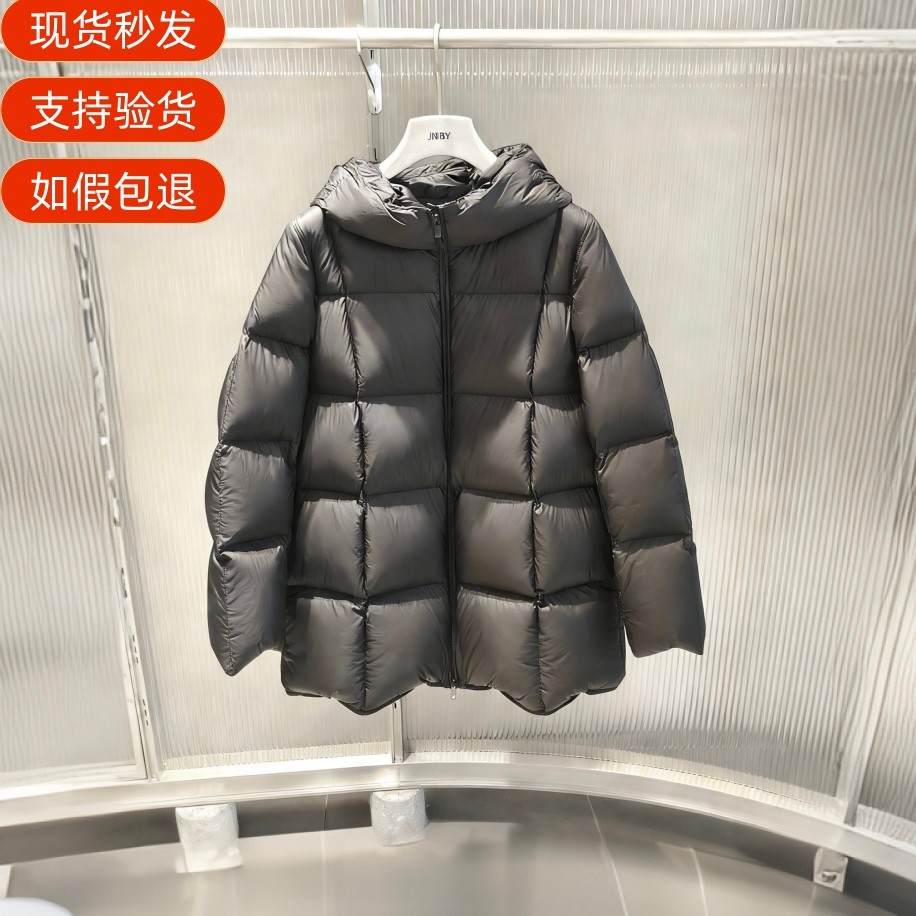 江南商场同款豆腐块黑色羽绒服女款2025冬中长款鹅绒服5X0C10200