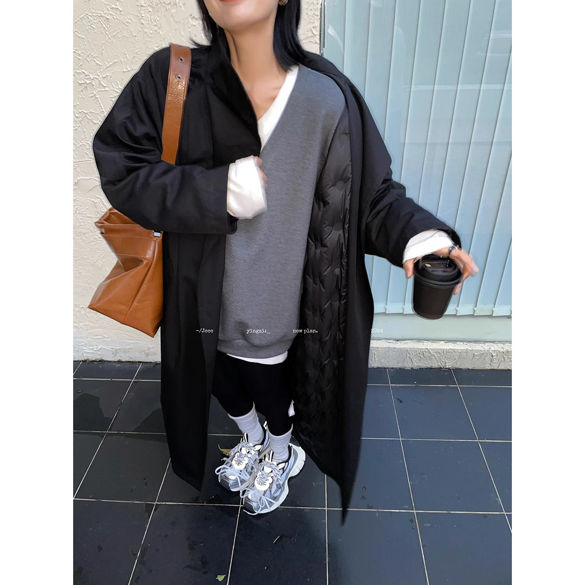 2773# JCCC影子【皓夜】气质百搭黑色极简一粒扣长款风衣羽绒外套