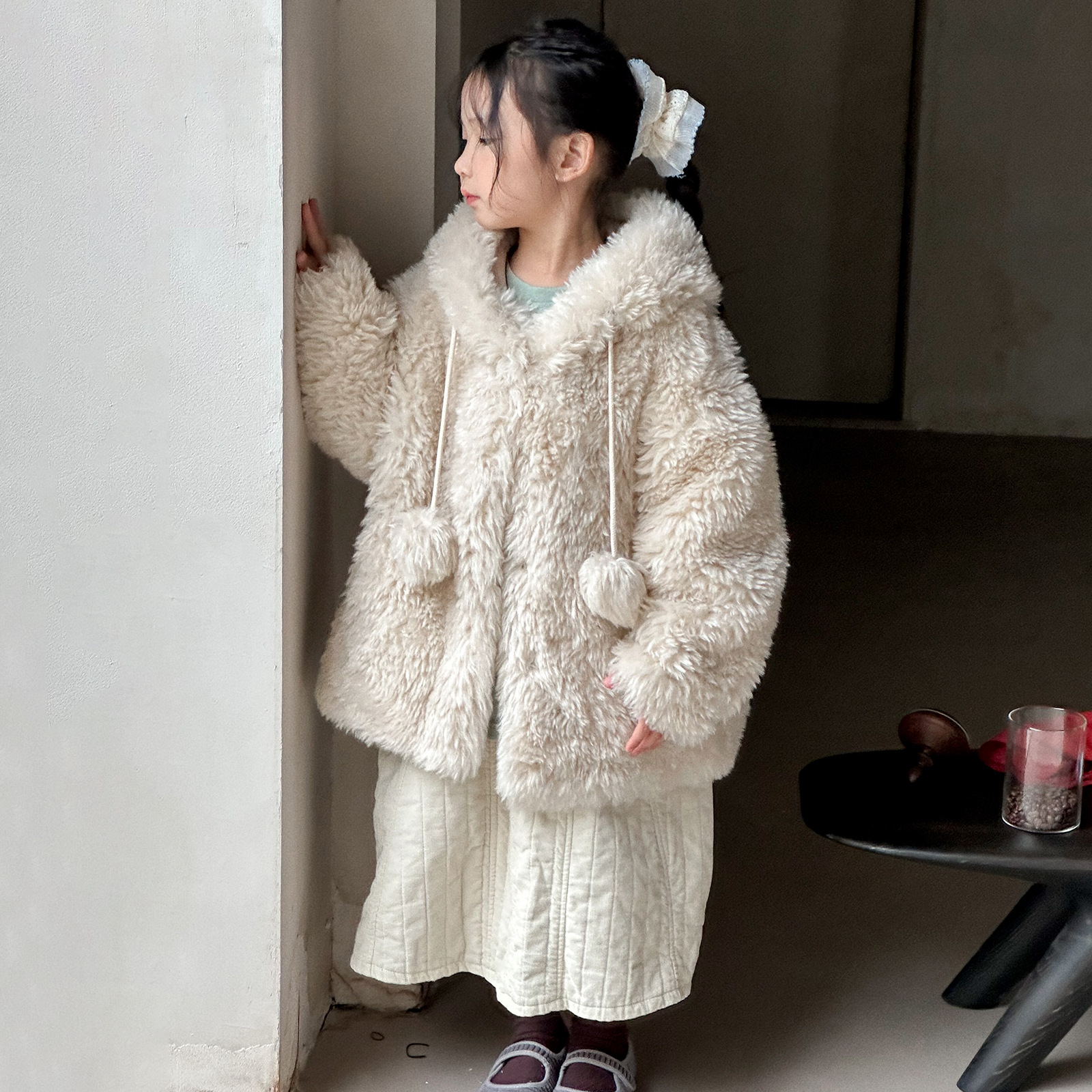 女童冬季皮草外套新款厚实保暖仿羊羔毛皮毛一体大衣宝宝儿童外套