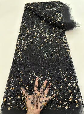 红色彩色六角珠子绣亮片刺绣花边高档连衣裙婚纱礼服蕾丝面料布料